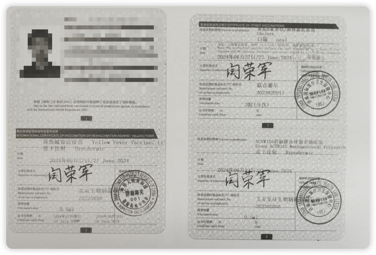 疫苗接种或预防措施国际证书详情